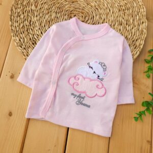 ست لباس 5تکه پنبه طرح گربه و ابر صورتی لیونا