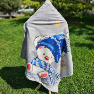 پتو کلاه دار مخمل داخل خز خرس شالگردن طوسی کول بی بی