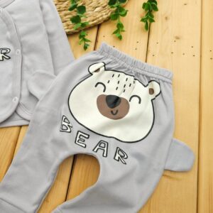 ست لباس 3 تکه پنبه خالص Bear طوسی نینینو