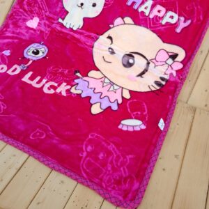 پتو گلبافت سایز بزرگ طرح گربه سرخابی happy