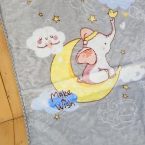 پتو گلبافت سایز بزرگ دولایه طرح فیل و ماه طوسی