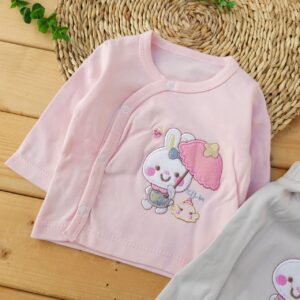 ست لباس 3 تکه پنبه خالص خرگوش وچتر صورتی بی بی لایف