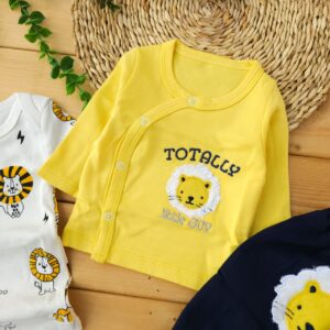 ست لباس 3 تکه پنبه خالص شیر زرد بی بی لایف