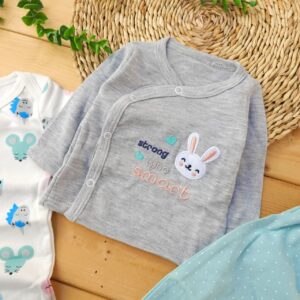 ست لباس 3 تکه پنبه خالص خرگوش طوسی سبز بی بی لایف