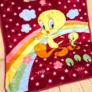 پتو گلبافت سایز بزرگ طرح جوجه و رنگین کمان زرشکی