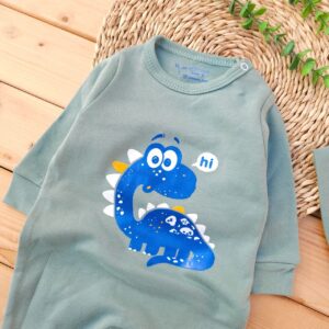 سرهمی کلاه دار پنبه خالص دایناسور سبز چیاکو