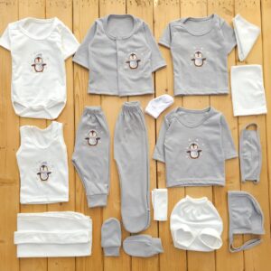 ست لباس 19تکه بیمارستانی پنبه ای پنگوئن طوسی آدورا