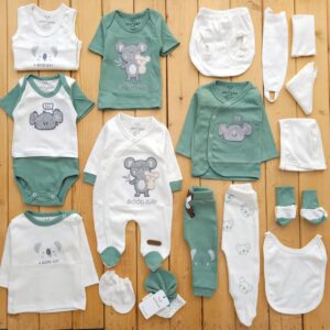 ست لباس 19تکه بیمارستانی پنبه خالص سرهمی دار کوالا سبز چیاکو