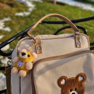 کیف 2 حالته 4 تکه تمام چرم گلدوزی دار تدی کرم ASO