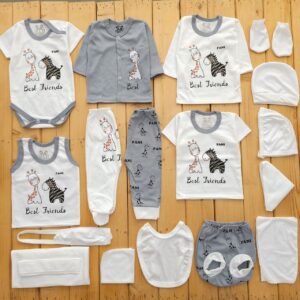 ست لباس 19تکه بیمارستانی اقتصادی زرافه طوسی پانی