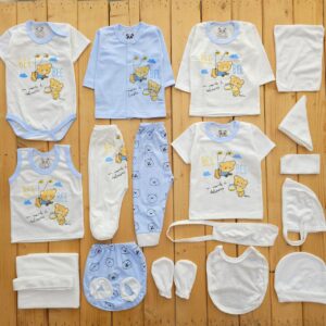 ست لباس 19تکه بیمارستانی اقتصادی خرس و زنبور عسل آبی پانی