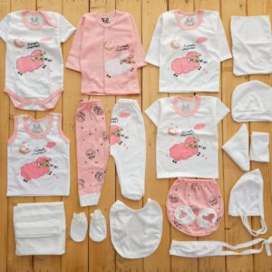 ست لباس 19تکه بیمارستانی اقتصادی بعبعی صورتی پانی