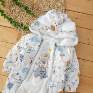 کاپشن سرهمی جوراب دار فیل گلدوزی شیری بی بی لایف (بدو تولد تا 6 ماه)