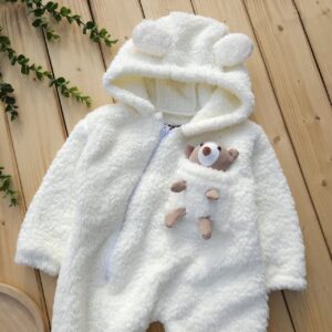 کاپشن سرهمی جوراب دار پشمالو عروسک دار سفید تدی