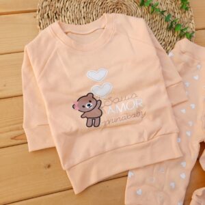 بلوز شلوار پنبه دورس خرس و قلب گلبهی یودا بی بی