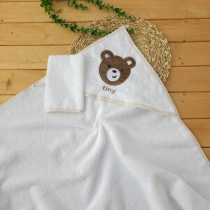 ست حوله و لیف اقتصادی تدی Tiny سفید Qbaby