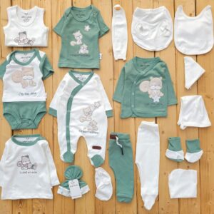 ست لباس 19تکه بیمارستانی پنبه خالص سرهمی دار سنجاب سبز چیاکو