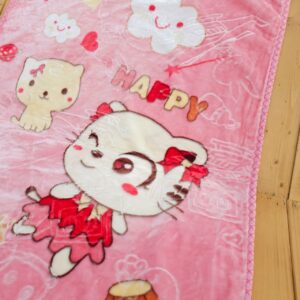 پتو گلبافت سایز بزرگ دولایه طرح کیتی و ابر صورتی