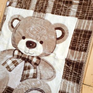 پتو گلبافت سایز بزرگ دولایه طرح خرس و پاپیون قهوه ای