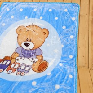 پتو گلبافت سایز بزرگ دولایه طرح خرس قطار آبی