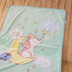 پتو گلبافت سایز بزرگ طرح فیل و ماه سبز