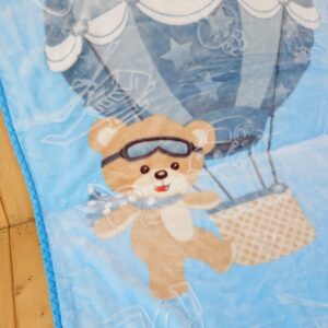 پتو گلبافت سایز بزرگ دولایه طرح خرس و بالن آبی