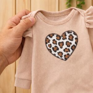 بادی شلوار پنبه کبریتی قلب کرم پلنگی