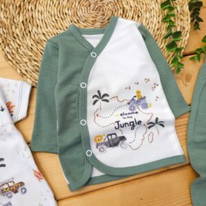 ست لباس 5 تکه پنبه حیوانات سبز آنجلا