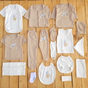 ست لباس 19تکه بیمارستانی پنبه ای خرس و بادکنک نسکافه ای ادورا