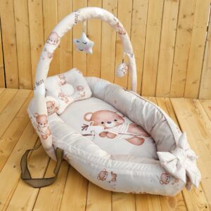 سرویس خواب گارددار 6 تکه مخمل میکرو خرس و اسب چوبی کرم