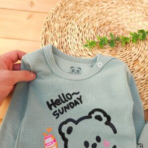 بلوز شلوار پنبه کبریتی خرس سبز پانی