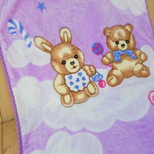 پتو گلبافت سایز بزرگ طرح خرس و خرگوش و ابر بنفش