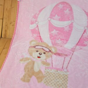 پتو گلبافت سایز بزرگ دولایه طرح خرس و بالن صورتی