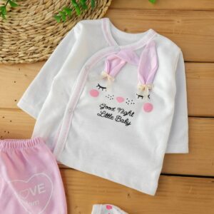 ست لباس 5تکه پنبه طرح خرگوش صورتی لیونا