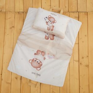 سرویس خواب مسافرتی مخمل میکرو خرس و اسب چوبی کرم