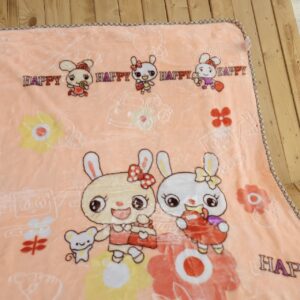 پتو گلبافت سایز بزرگ دولایه طرح 2 خرگوش Happy گلبهی