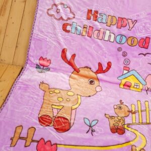 پتو گلبافت سایز بزرگ دولایه طرح کیتی و گوزن شاخ دار بنفش