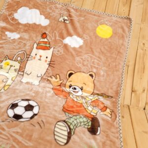 پتو گلبافت سایز بزرگ دولایه طرح خرس و شالگردن کرم